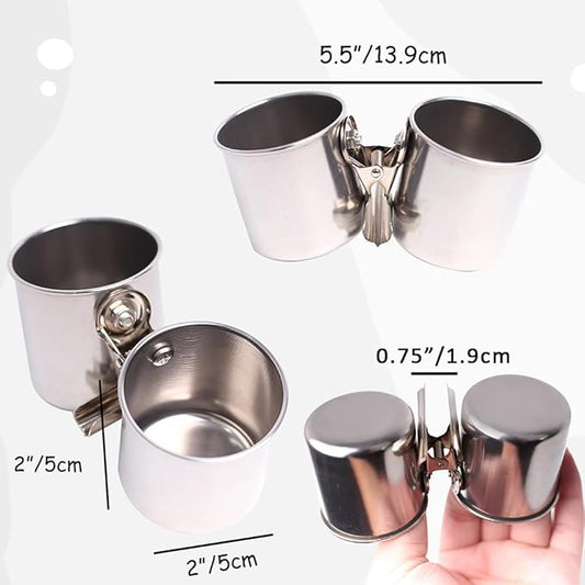 Bird Feeder Cups with Clamp Mount on Standing Perch, 2 Stainless Steel Cups - Image 2