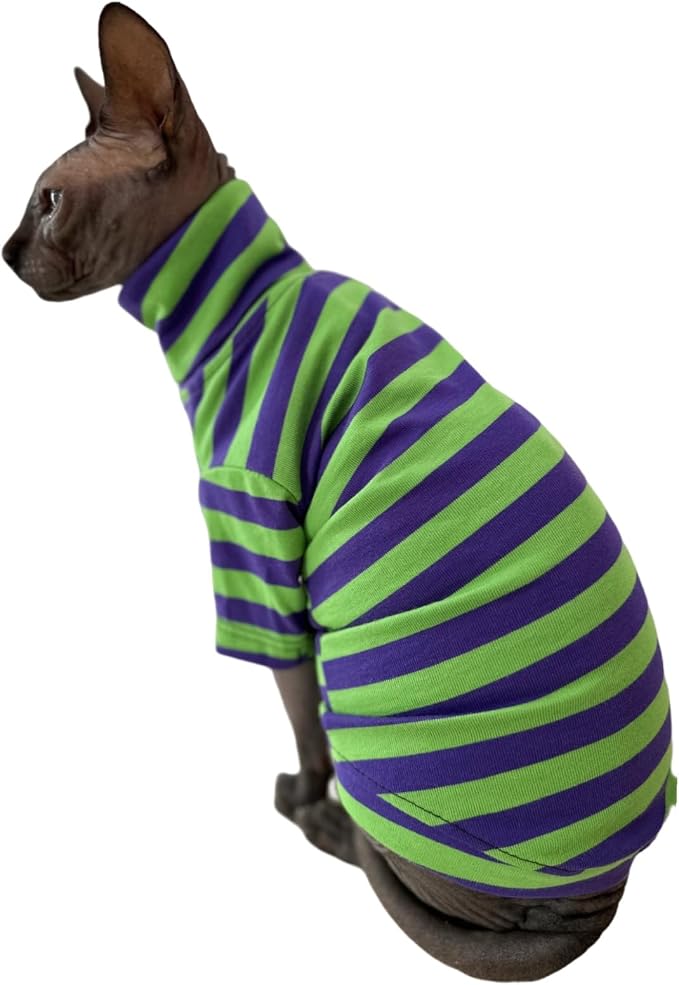 Vintage Stripes Sphynx Hairless Cats Shirt Cotton Cat Turtleneck Pet Clothes - Image 4