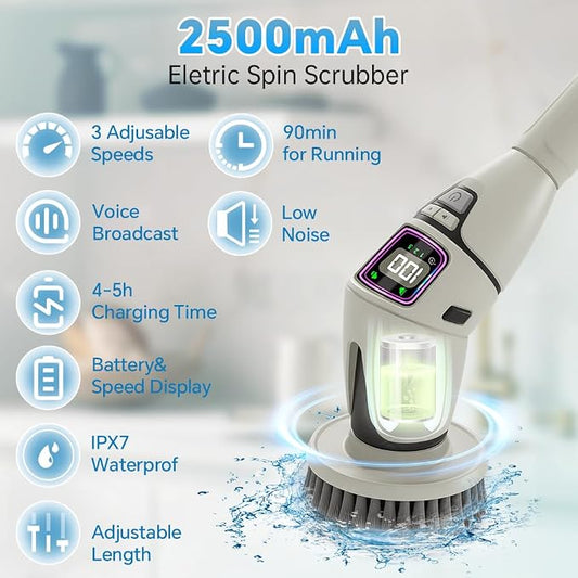 10-in-1 Electric Spin Scrubber for Cleaning, Voice Broadcast Rechargeable Power - Image 2