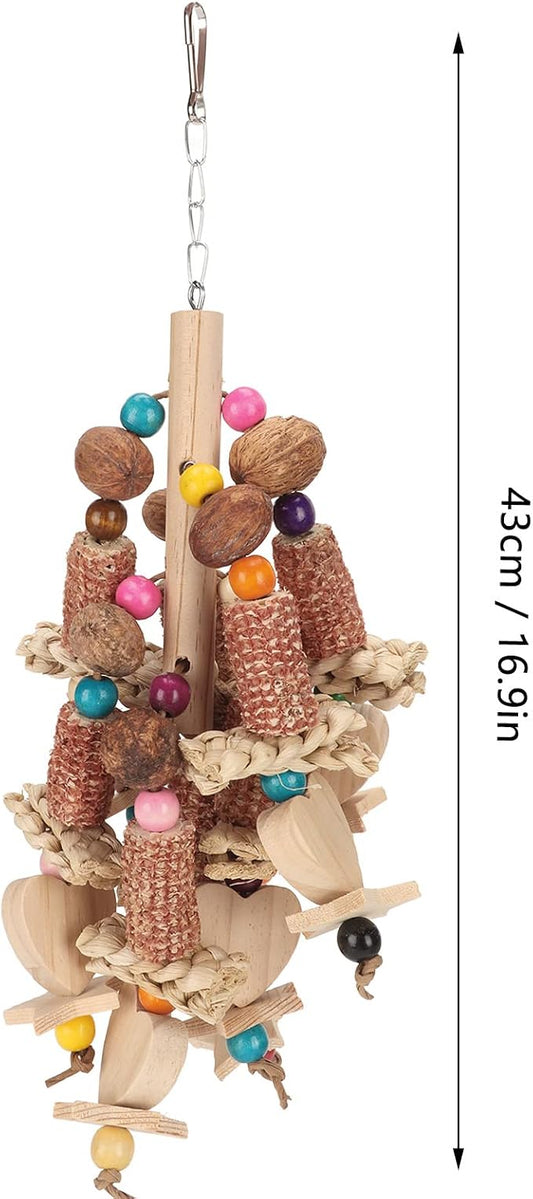 Wooden Bird Chew Toy, Edible Nuts, Vibrant Design, - Image 2