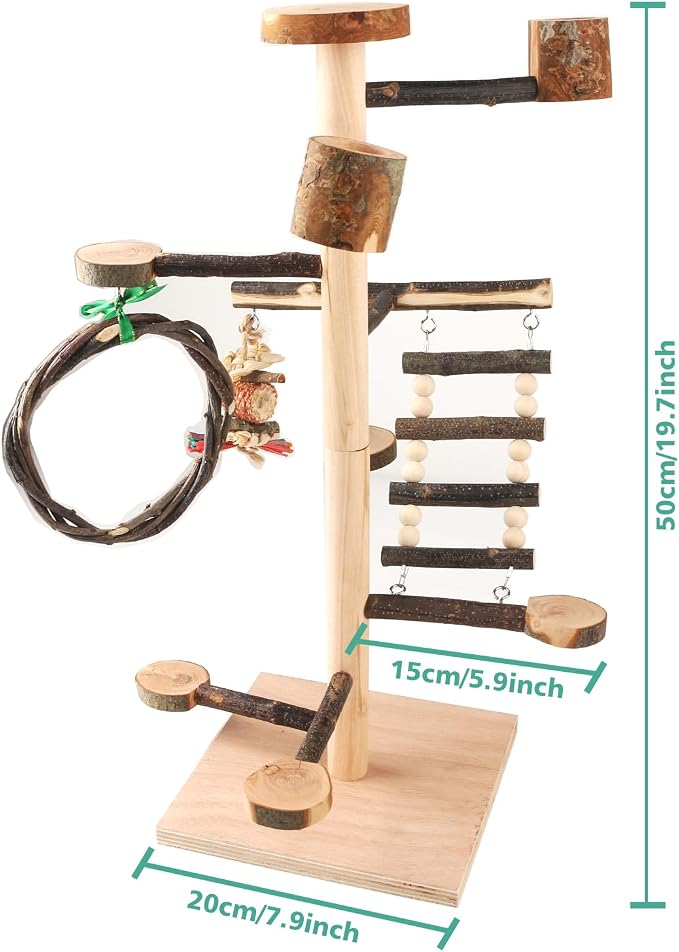 HOSUKKO Bird Playground Parrots Play Stand Wood Perches Stand, Bird Gym Playpen - Image 7