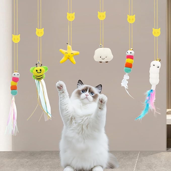 6 PCS Interactive Cat Feather Toys, Indoor Hanging Retractable Cat Toy - Image 6