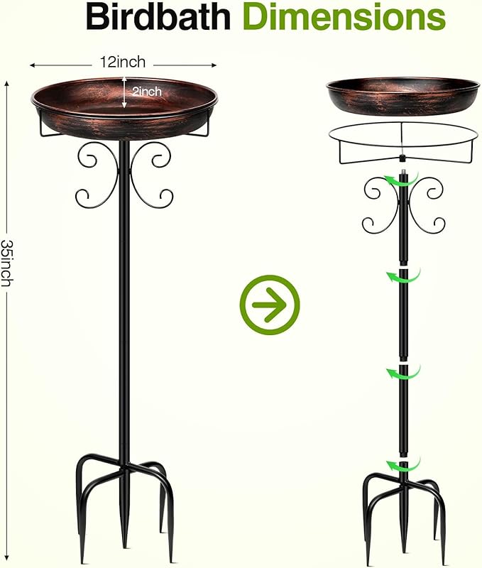 Daoeny 35In Metal Bird Bath for Outside, Vintage Freestanding Birdbaths & - Image 7