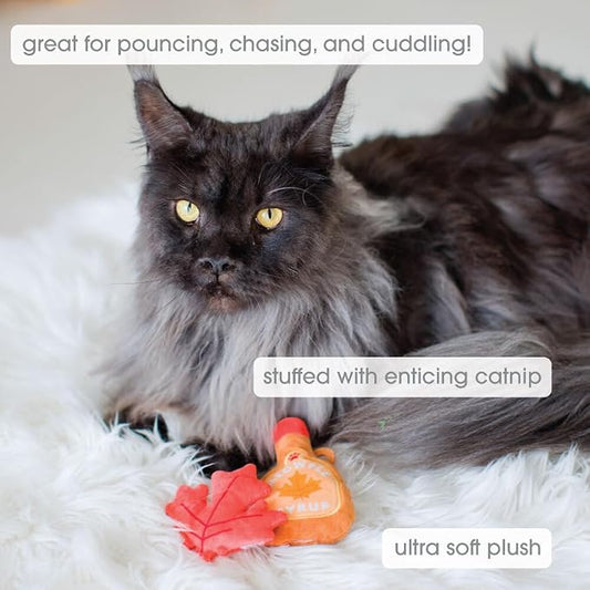 Pearhead Fall Maple Leaf Cat Toy Set – 2-Pack Crinkle and Catnip Teaser Toys - Image 2
