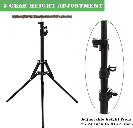 Wooden Bird Perch Stand with a Height Adjustable Tripod, Bird Training - Image 2