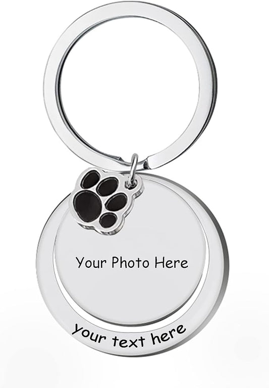 Custom Pet Photo Keychain Personalized Photo Pawprint Dog Tag Keychain Engraved - Image 2