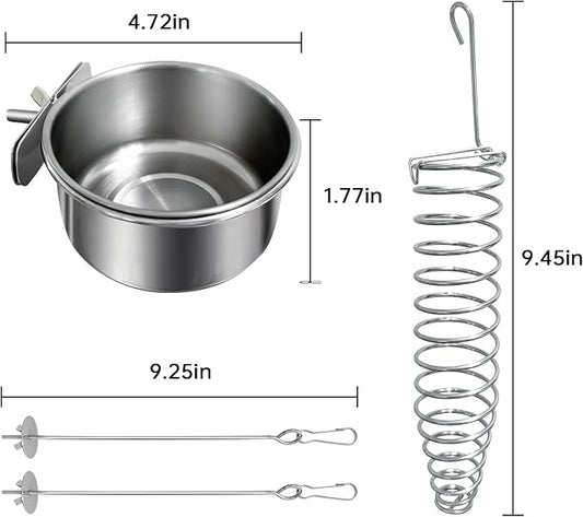 5Pcs Bird Cage Food Bowl Set, Stainless Steel Millet Holder - Image 2