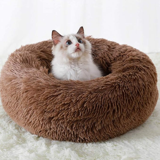 BODISEINT Faux Fur Dog Bed Cat Bed, Shag Round Anti-Anxiety Pet Calming Bed - Image 2