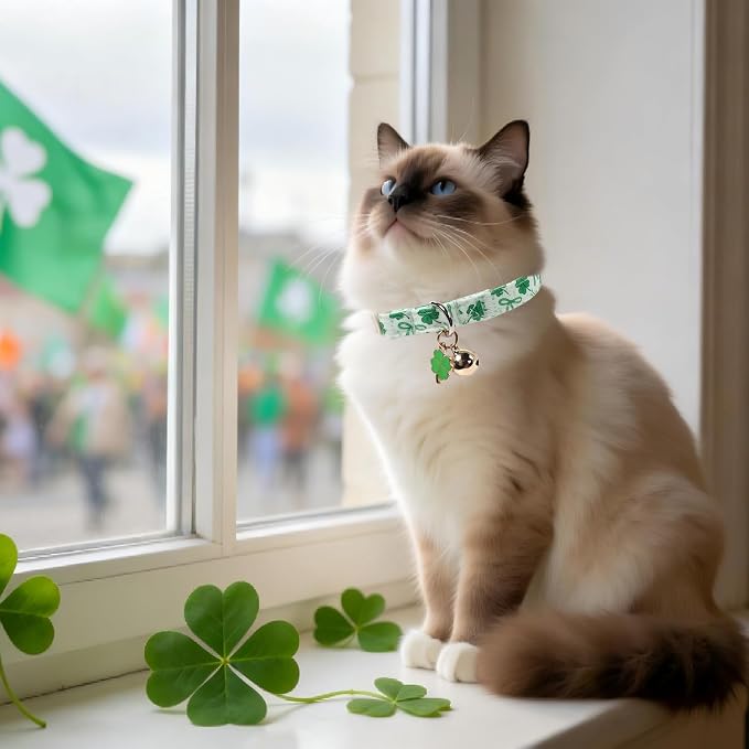 Cat Collar, Spring Green Shamrock Cat Collar - Image 7