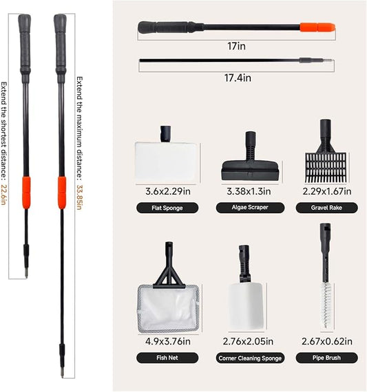 6 in 1 Aquarium Cleaning Tool Kit, Telescopic Handle Design, - Image 2