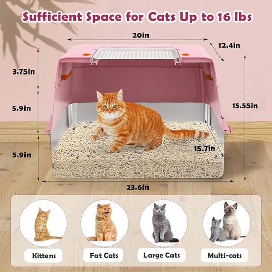Vivifying Pink Stainless Steel Covered Cat Litter Box – Odor-Control, - Image 2