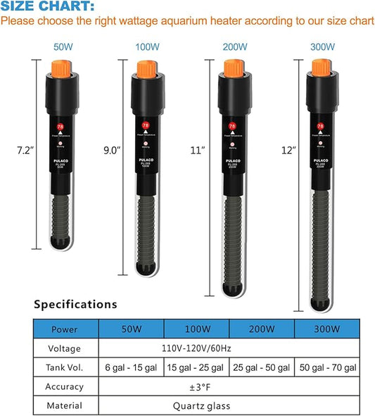 PULACO 200Watt Aquarium Heater for 25-50 Gallon Fish Tank, Adjustable - Image 2
