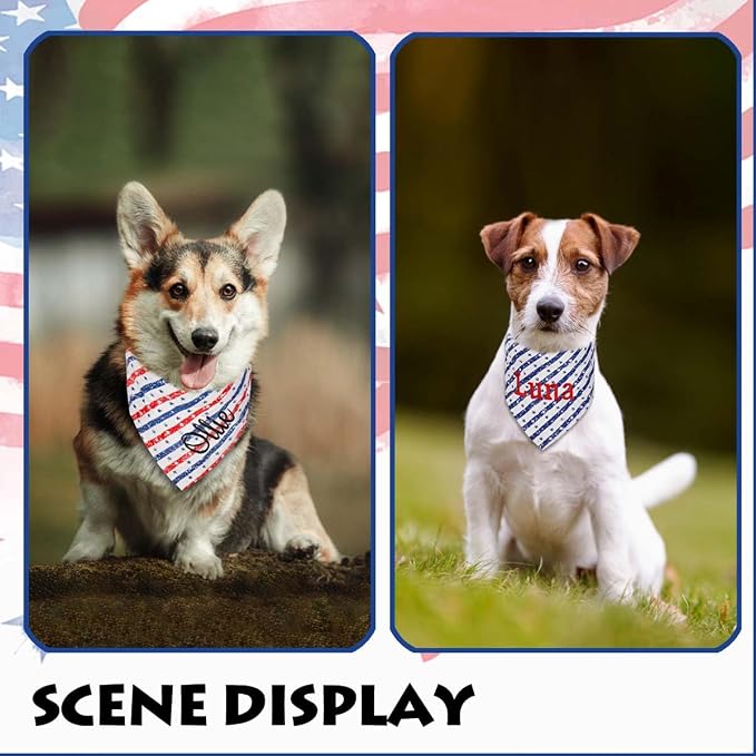 Personalized 4th of July Dog Bandana Embroidered Name Custom Neckwear Dog Scarf - Image 6