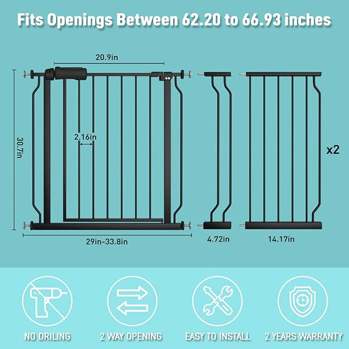 WAOWAO Baby Gate 62.19-66.92" Extra Wide Pressure Mounted Walk Through Swing - Image 6