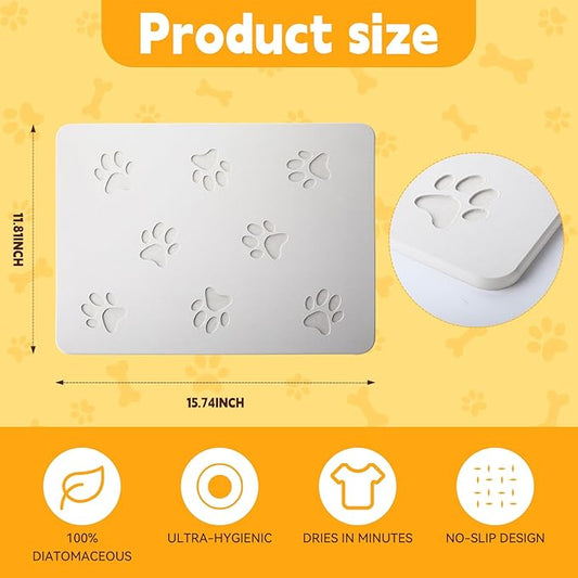 White Diatomaceous Earth Dog Bowl Mat | Non-Slip Pet Food & Water Mat | Square - Image 2