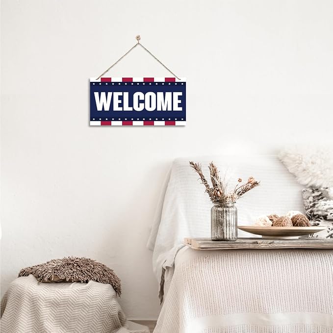 Welcome Sign for Front Door, Welcome Decor Wooden Hanging Sign, Patriotic - Image 6