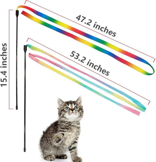 LASOCUHOO Interactive Cat Wand Toys Interactive Cat Teaser Wand String Ribbon - Image 2