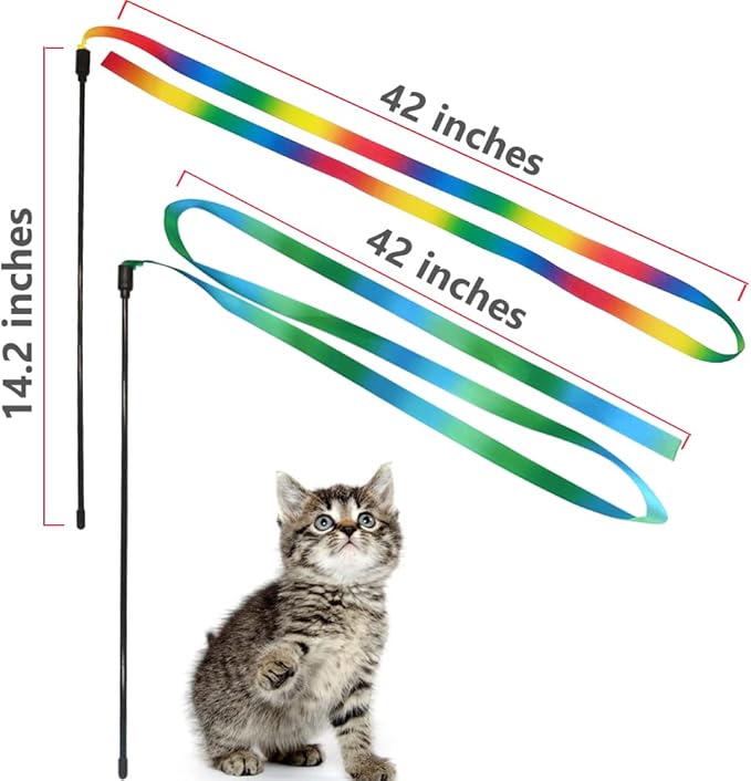 LASOCUHOO Interactive Cat Rainbow Wand Toys, Interactive Cat Teaser Wand String - Image 6