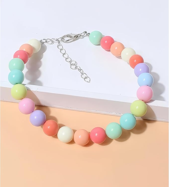 Hosiwei Dog and Cat Rainbow Beads Collar Necklace, Faux Pearls Necklace Pet - Image 6