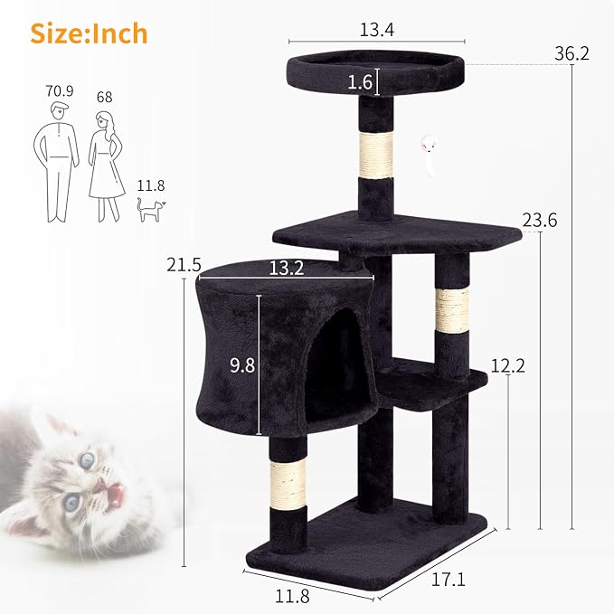 BestPet | 36" Cat Tree Tower | Dark Gray | Sturdy Multi-Level Cat Tree - Image 8