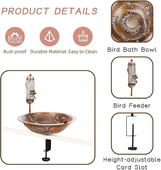DREAMSOUL Deck Bird Bath with Feeder, Metal Birdbath Bowl - Image 2