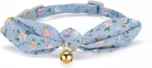 Cotton Bowtie Cat Collar with Bell 2 Pack Stylish Floral Breakaway Kitten - Image 2