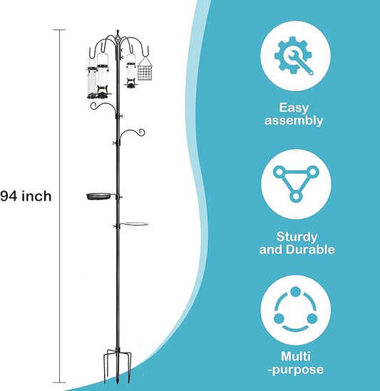 6-Hook Bird Feeding Station Kit, Wild Bird Feeder Stand Pole, Bird Bath and - Image 2