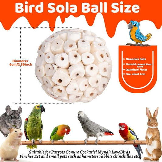 6 Pack Bird Toy Sola Balls, Natural Parrot Soft Chew Shredding & Foraging Toy - Image 2
