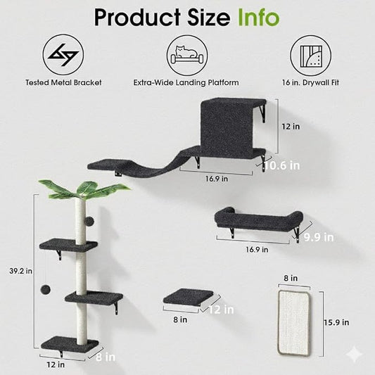 5-in-1 Cat Wall Shelves for 16 Inch Drywall: Space-Saving Wall Mounted Cat - Image 2
