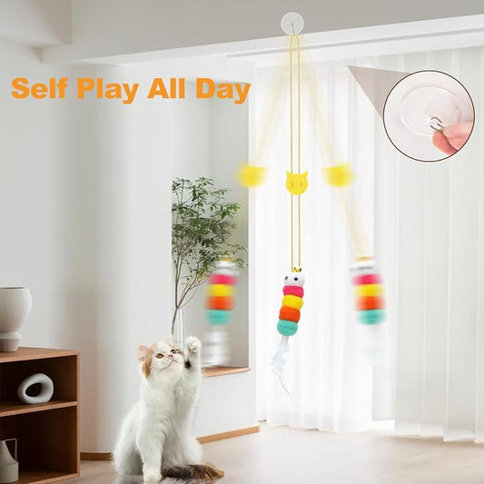 6 PCS Interactive Cat Feather Toys, Indoor Hanging Retractable Cat Toy - Image 2