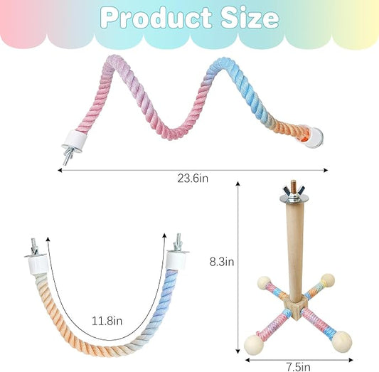 BNOSDM Bird Rope Perch with Stand Perch Toy Set Bendable Rope Perches Wooden - Image 2