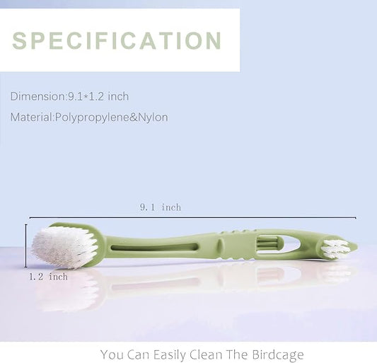 Bird Cage Cleaning Brush, Two Brush Heads, Long-Handled Tool - Image 2