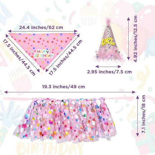 Dog Birthday Bandana with Hat and Dress Girl Set Puppy Birthday Party Supplies - Image 2