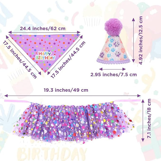 Dog Birthday Bandana with Hat and Dress Girl Set Puppy Birthday Party Supplies - Image 2