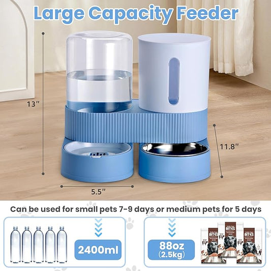 2 Pack Automatic Cat Feeder Stainless Steel Water Dispenser Gravity Food Feeder - Image 2