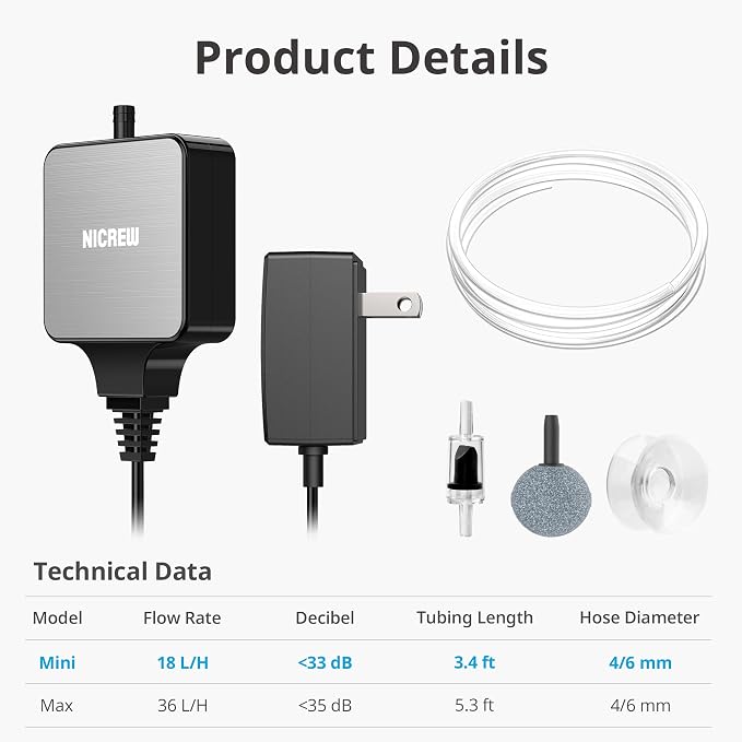 NICREW Nano Silent Aquarium Air Pump Black, Aquarium Aerator - Image 6