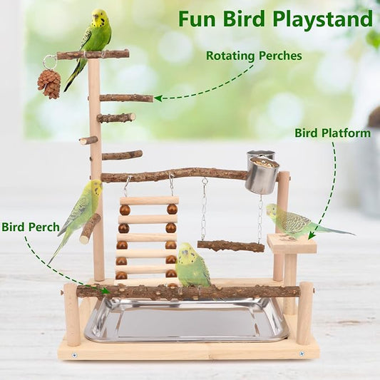 Wontee Bird Playground Wooden Bird Perch Stand Ladder Swing - Image 2