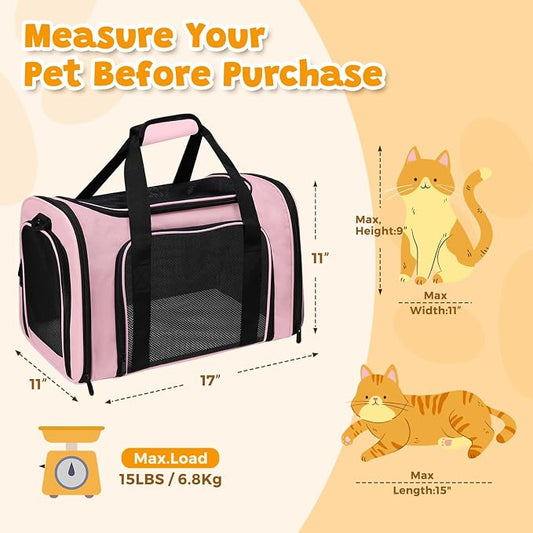 Cat Carrier Soft for Pets Up to 15 Lbs, Cat Travel Bag Soft-Sided - Image 2