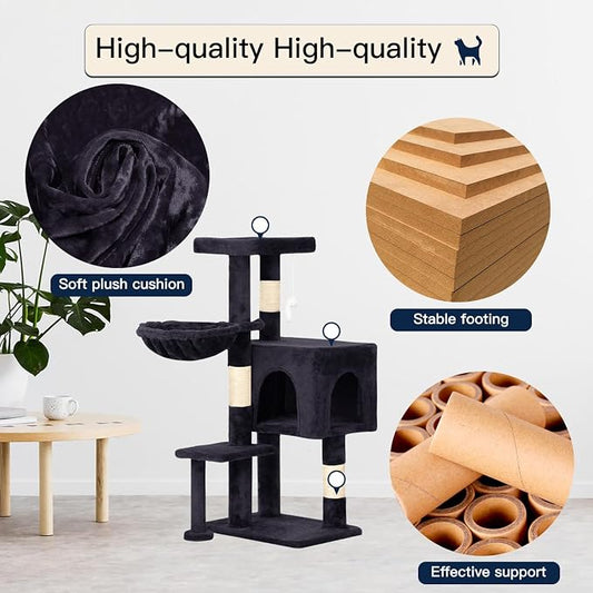 BestPet | 37" Cat Tree Tower | Dark Gray | Sturdy Multi-Level Cat Tree - Image 2