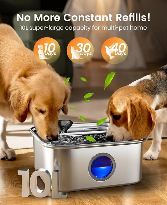 oneisall Dog Water Fountain, 2.6Gal/10L Stainless Steel Dog Water Bowl Dispenser - Image 2