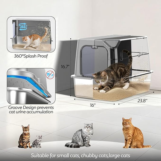 Enclosed Stainless Steel Cat Litter Box - Image 2