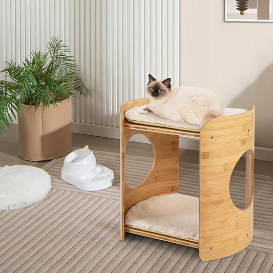Tangkula Elevated Cat Bed for Indoor Cats, 2-Tier Cute Small Cat Tree Tower - Image 2