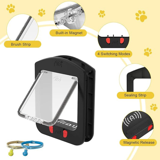 Cat Door for Interior Door and Exterior Door, 4 Way Locking Cat Door - Image 2