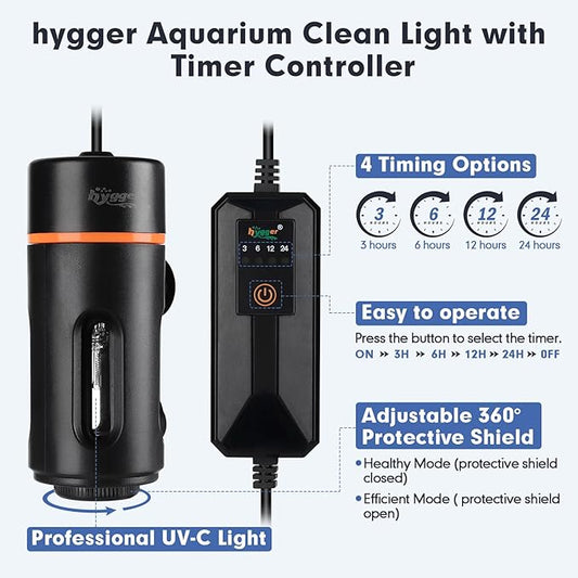 hygger Aquarium U-V Light with Timer, 360° Protective Shield Clean Light - Image 2