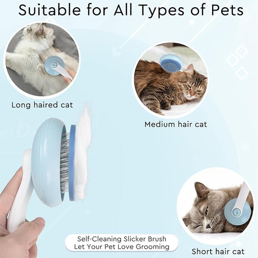 GJEASE Cat Grooming Glove Brush, Self-Cleaning Slicker Pet Brush - Image 2