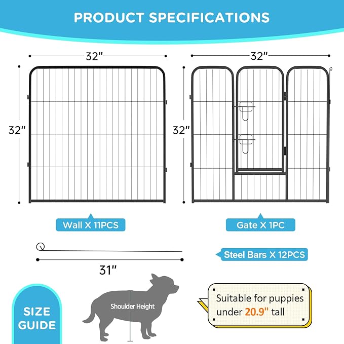 BestPet | Dog Playpen | 32 Inch, 12 Panels | Heavy Duty Metal Pet Exercise Pen - Image 8