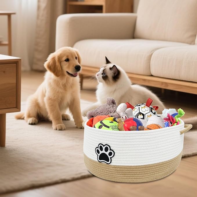 Dog Toy Basket, Large Dog Toy Storage Woven Rope Basket, Dog Toy Bin - Image 6