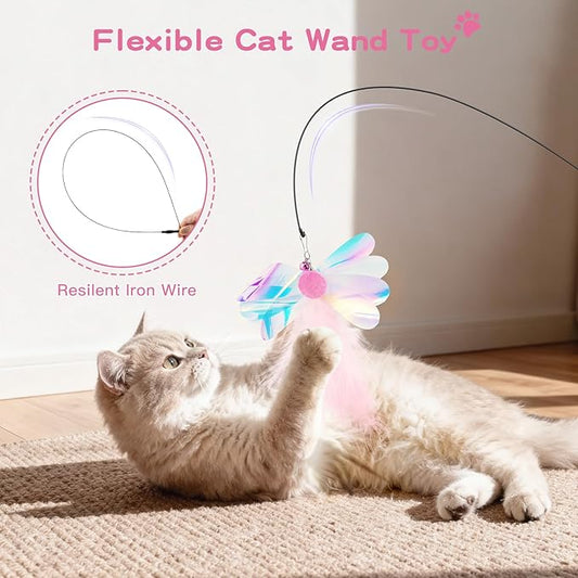 Pawaboo Feather Teaser Cat Toy, Interactive Feather Wand Cats Toy Flying - Image 2