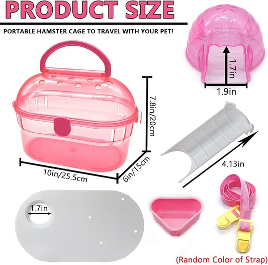 kathson Portable Hamster Cage Dwarf Hamster Carry Case Syrian Hamster Carry - Image 2