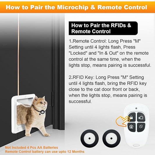 Smart Cat Door with 3 Collar Sensor, RFID Cat Door Collar Activated with Remote - Image 2